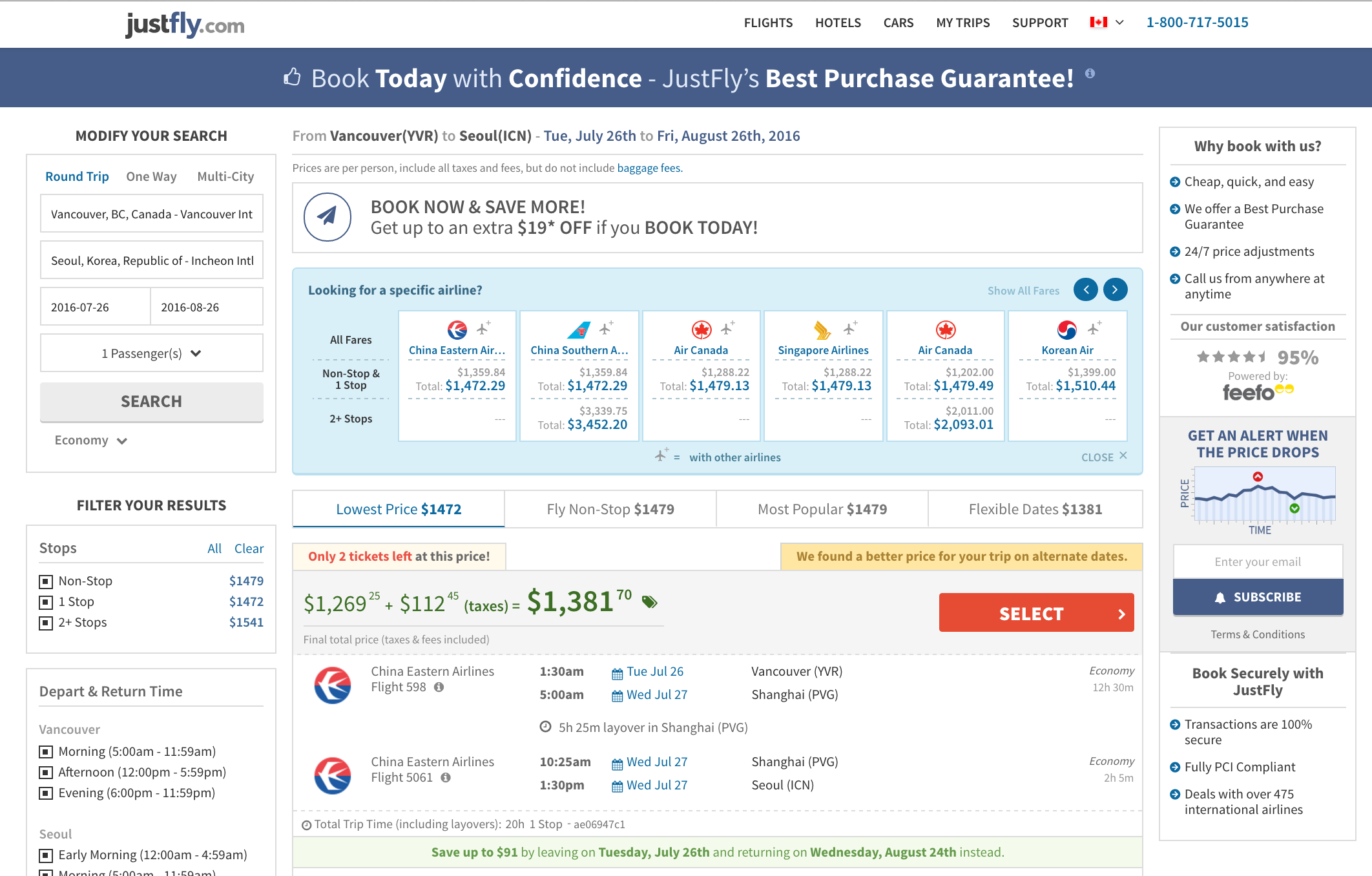 JUSTFLY: Get up to 80% off flights.