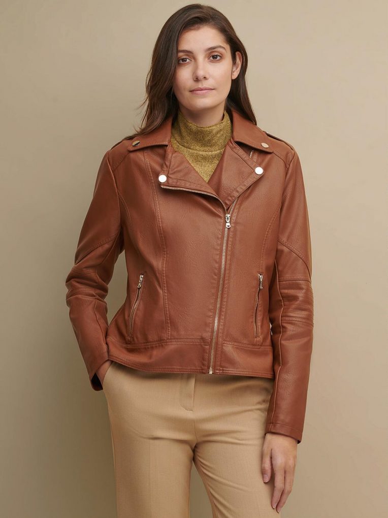 Women’s Faux Leather Moto Jacket reduces to $38.35